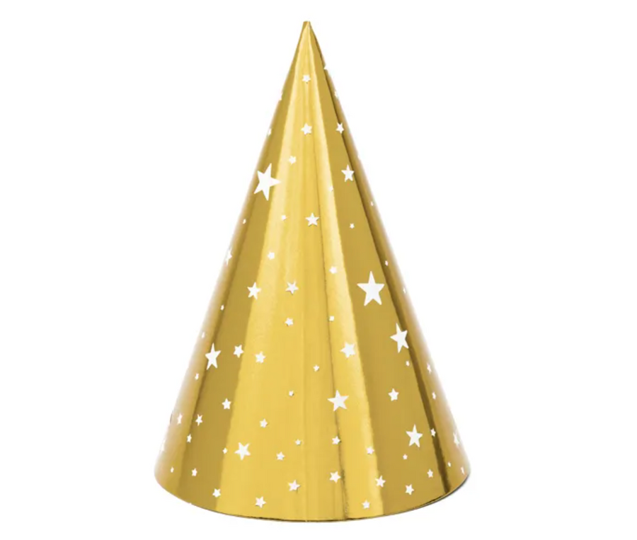 Partyhüte Sterne, gold, 16cm