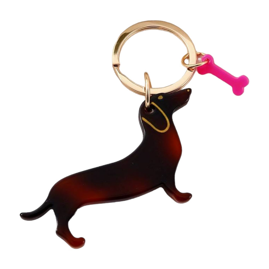 Schlüsselanhänger Dackel, Hundeschlüsselanhänger für Dackelfreunde mit Neon-Detail
