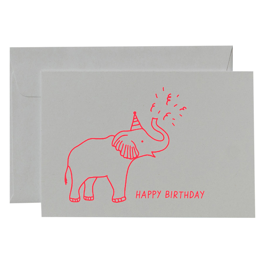 Klappkarte Happy Birthday Elefant Neon