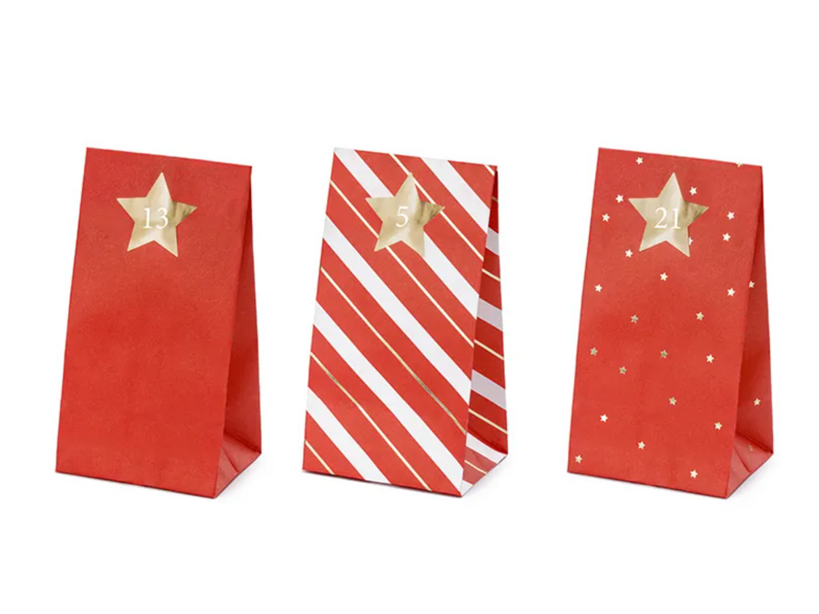 Advent calendar bags, mix in red 