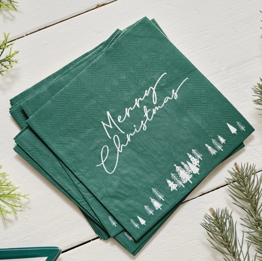 Dark green Christmas napkins "Merry Christmas" Eco Friendly