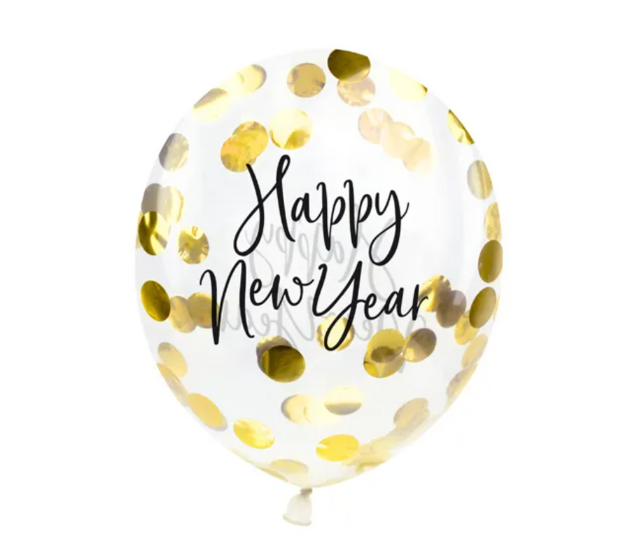 Balloons with confetti - Happy New Year, 27cm, gold 