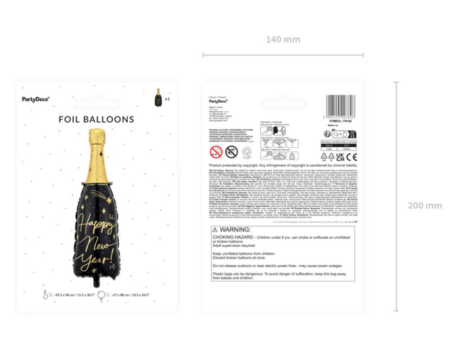 Folienballon Flasche Happy New Year, 39,5x98 cm