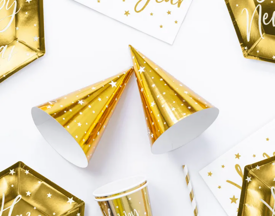 Party hats stars, gold, 16cm 