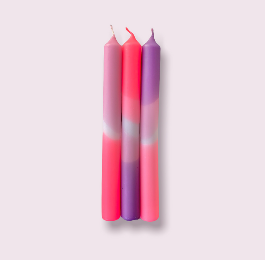 Set of 3 Dip Dye Neon stick candles Rio