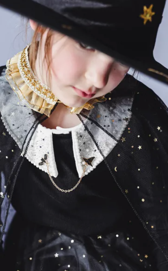 Kostüm Hexenumhang für Kinder schwarz mit Sternen