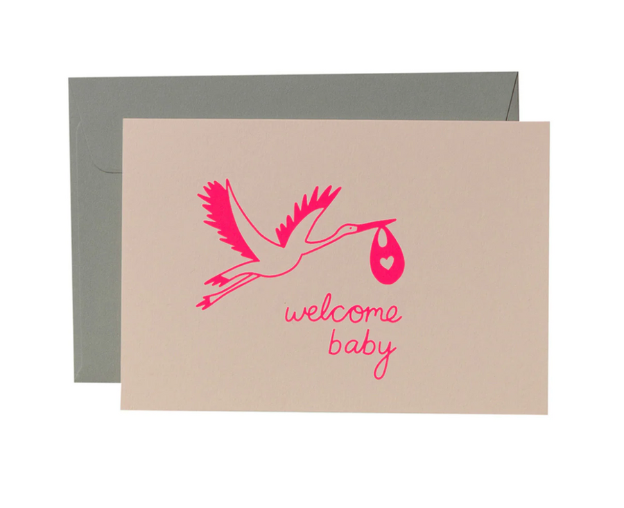 Klappkarte Welcome Baby Neon Pink