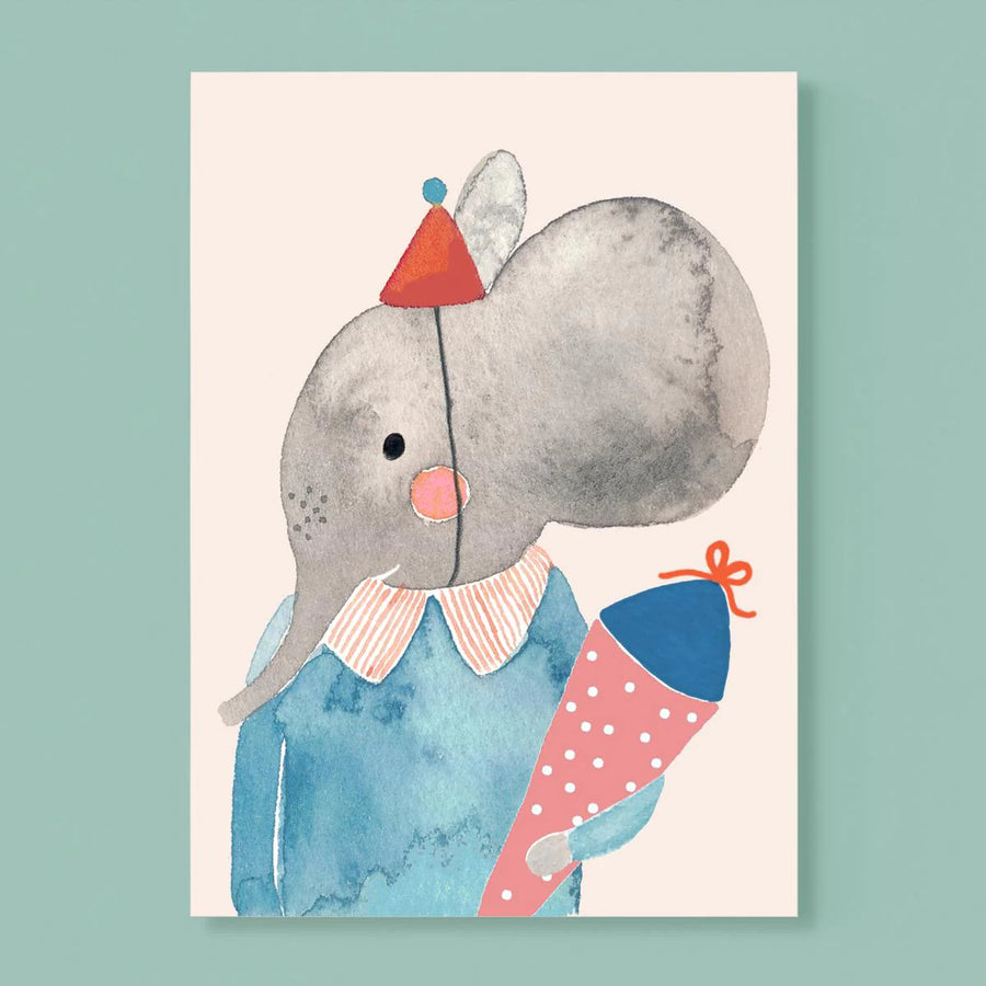 Postkarte *Einschulung* mit Elefant