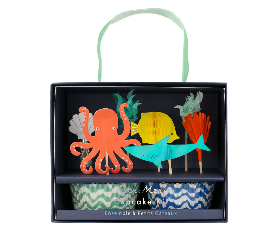 Kindergeburtstag Unterwasser Deko Set mit Oktopus und Fisch Muffin Set