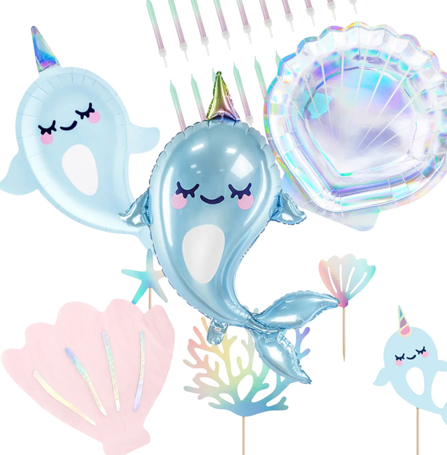 Kindergeburtstag Unterwasser Narwal Deko Set mit Muscheln