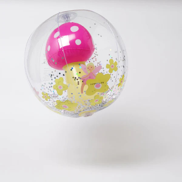 Inflatable beach ball with 3D toadstool, glitter and fairies