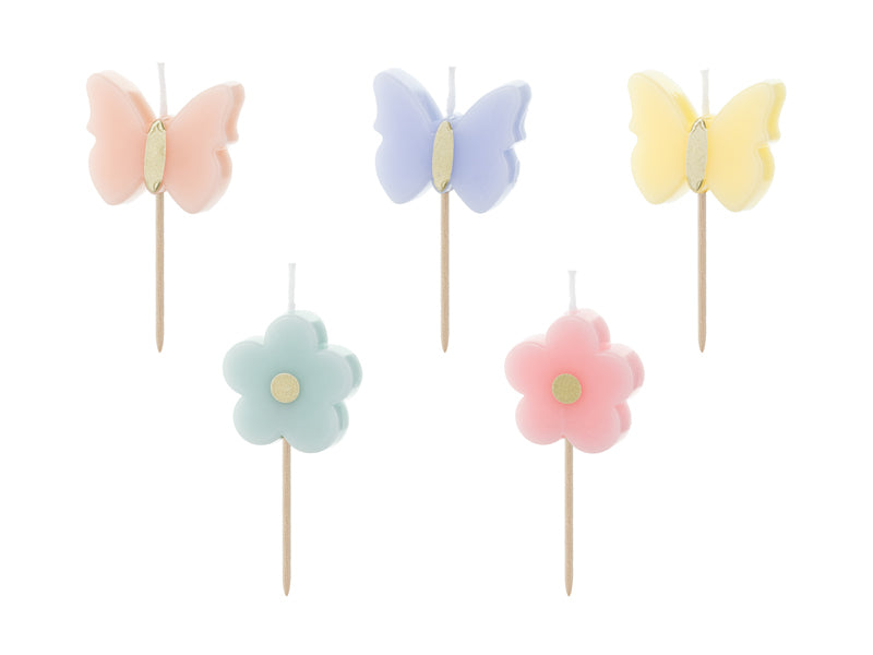 Geburtstagskerzen Schmetterlinge & Blumen in Pastell
