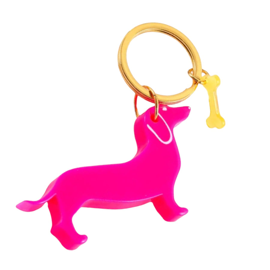 Schlüsselanhänger Dackel, Hundeschlüsselanhänger für Dackelfreunde mit Neon-Detail