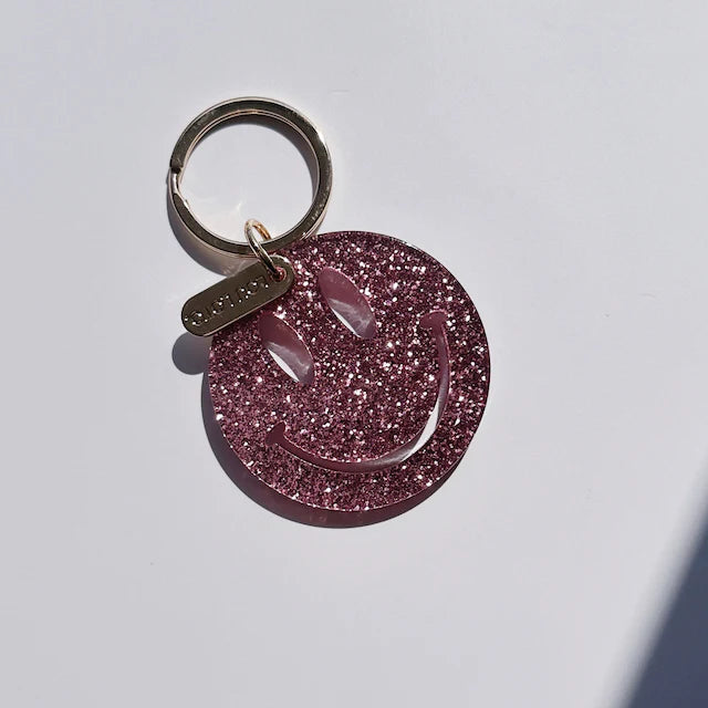 Schlüsselanhänger Smiley Lou Loto Rosa Glitzer