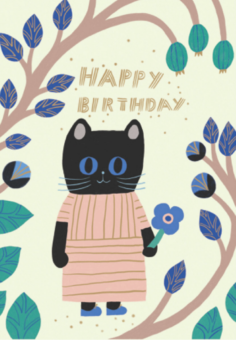 Starflower Card Happy Birthday Cat by Roger La Borde