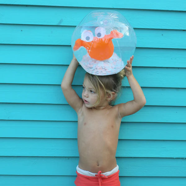 Inflatable beach ball with 3D cancer and organic confetti