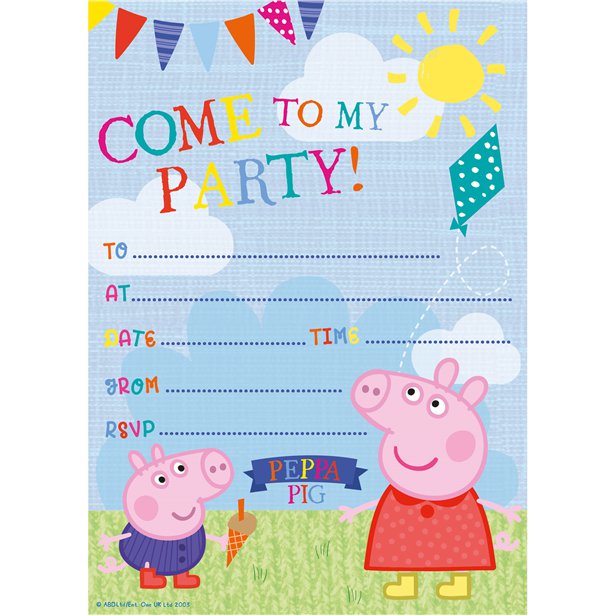 Peppa Pig invitation cards &amp; envelopes