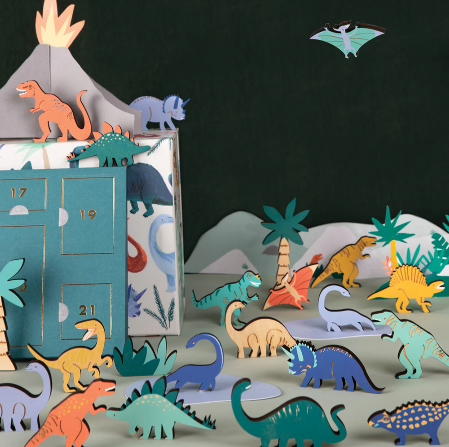 Meri Meri Dinosaurier Adventskalender für Jungs zum Spielen und Sammeln mit Koffer