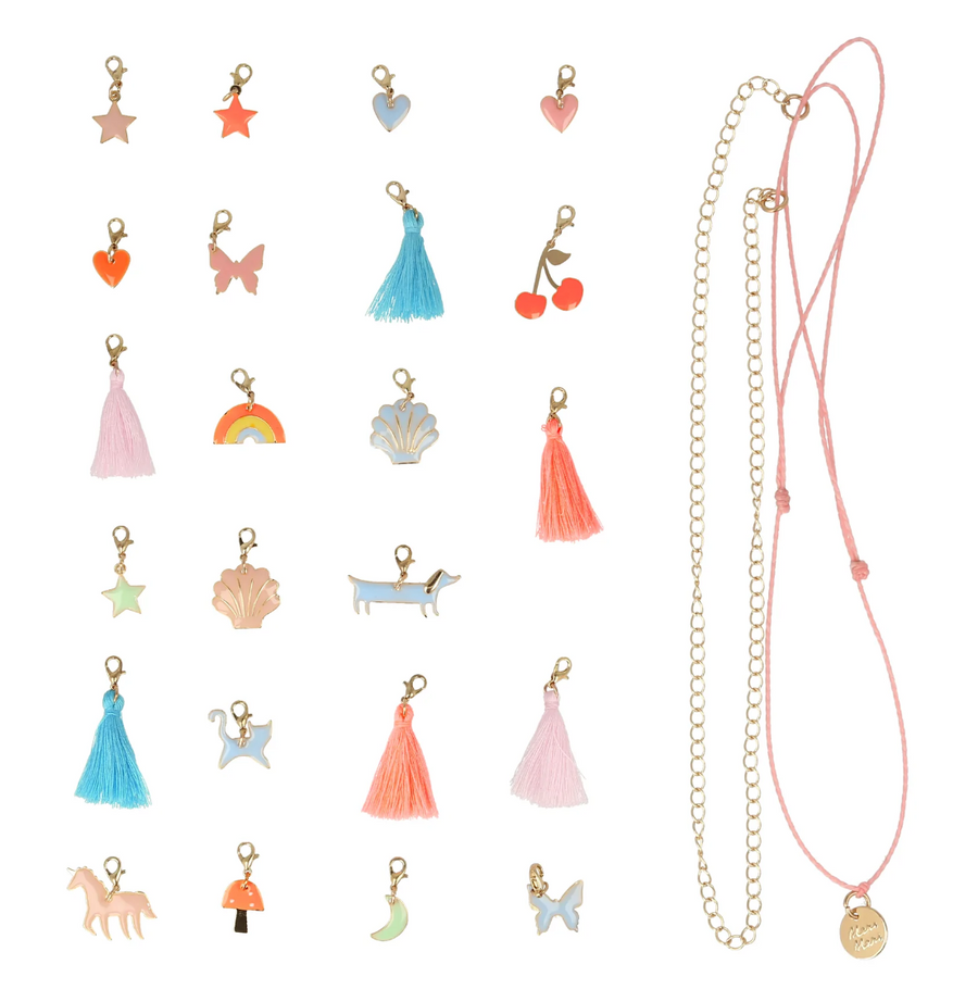 Meri Meri Advent Calendar Charm Necklace with cute pendants and suitcase