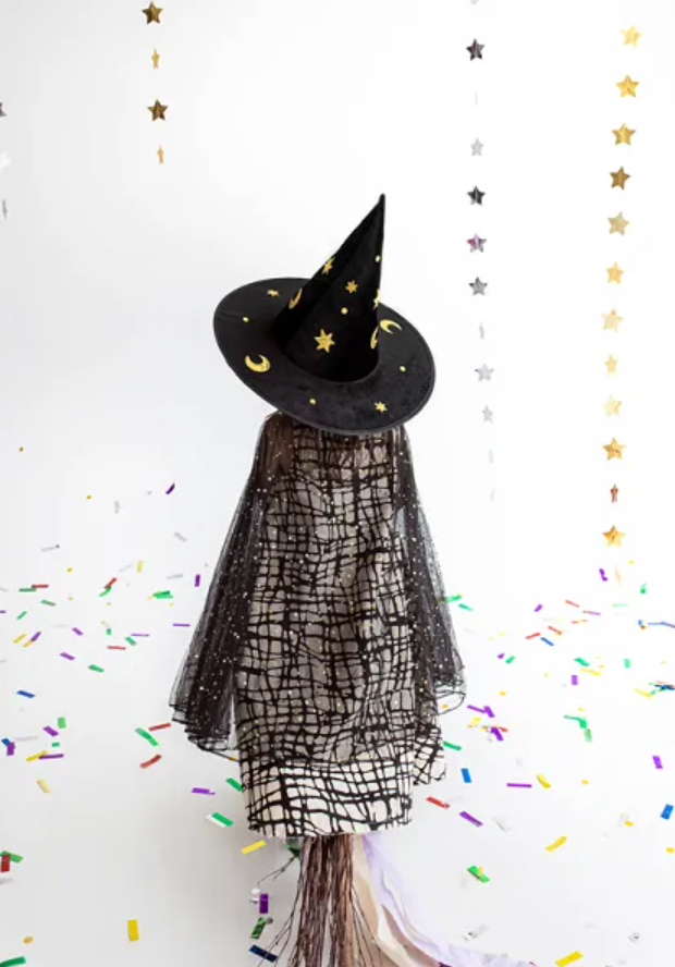 Witch hat for children with golden applications