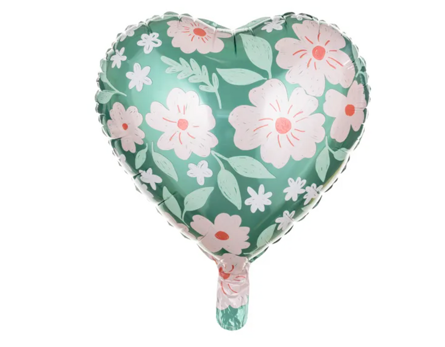 Folienballon Herz mit Blumen, 45 cm