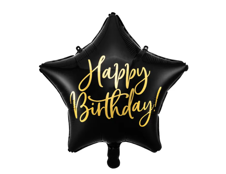 Foil balloon Happy Birthday star black, 40cm