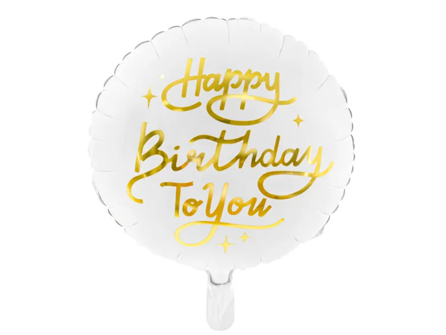 Foil balloon Happy Birthday To You, round, gold writing, 35cm