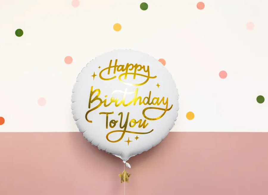 Foil balloon Happy Birthday To You, round, gold writing, 35cm