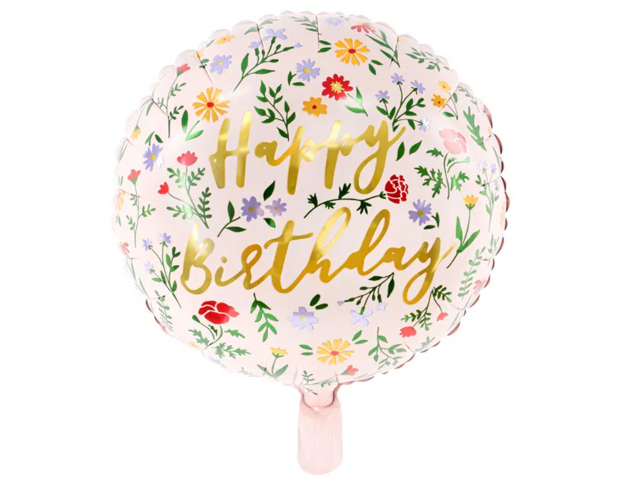 Folienballon Happy Birthday Flower, rund, 45cm, hellrosa