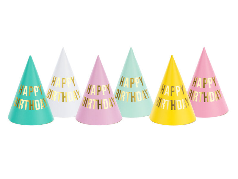 Party Hats Pack of 6 Happy Birthday Pastel