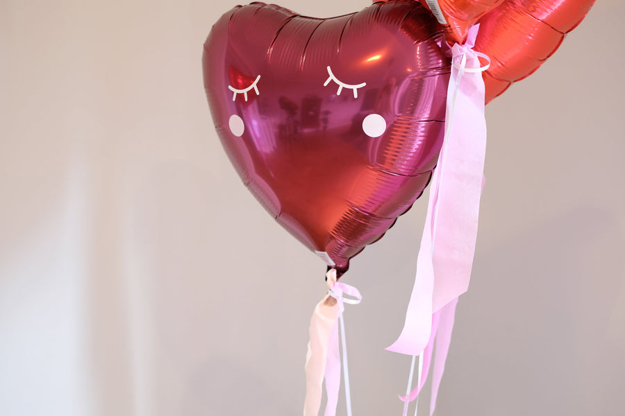 Helium balloons set of 3 hearts red cute eyes 