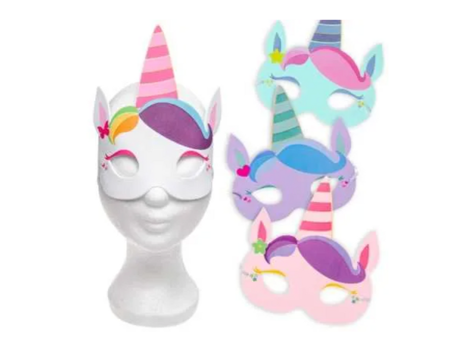 Unicorn foam rubber masks for children's birthdays, unicorn birthday decorations &amp; party bags for your unicorn party