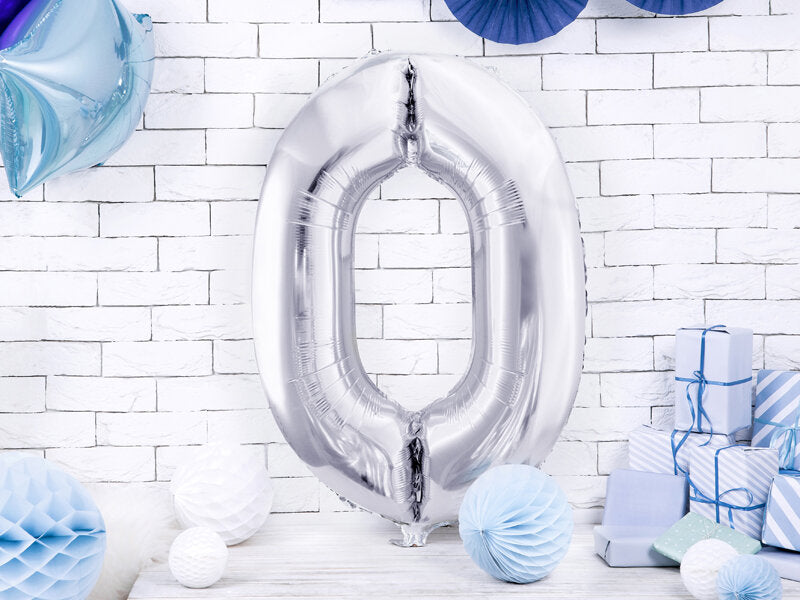 XL foil balloon number "0" in silver