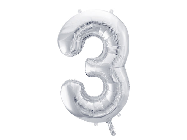 XL foil balloon number "3" in silver 