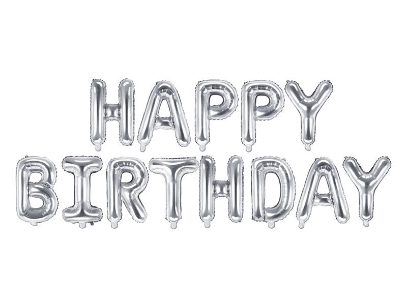 Happy Birthday balloon garland silver