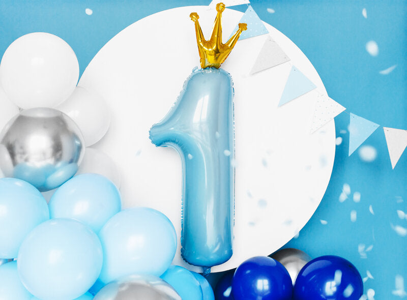 XL foil balloon number "1" with blue crown