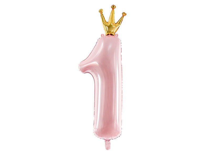 XL foil balloon number "1" with pink crown