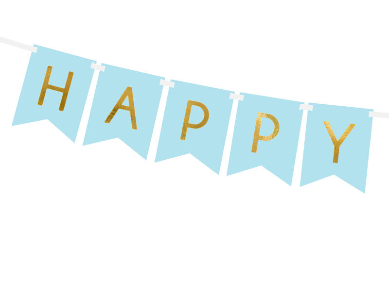 Happy Birthday pennant garland light blue