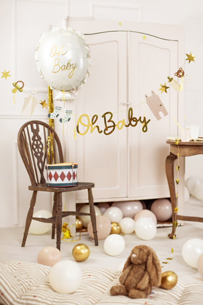 Baby shower garland in pink, gold and blue for baby shower, surprise baby celebration