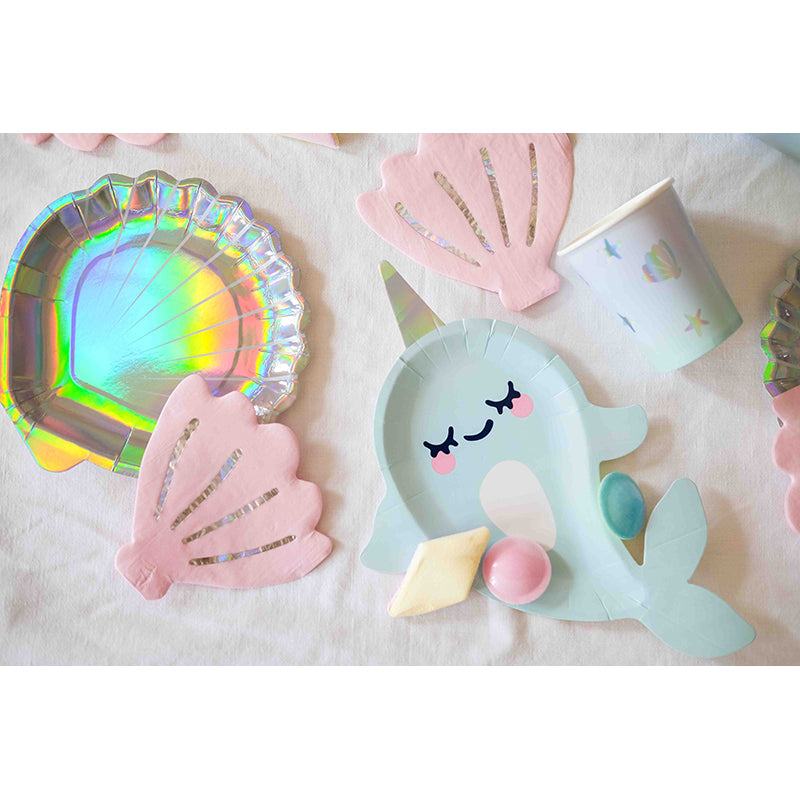 Kindergeburtstag_Unterwasser_Narwal_Deko_Set_mit_Muschel_Servietten