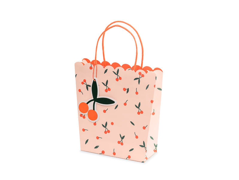 Party bags/gift bags made of paper with a cherry motif in two sizes