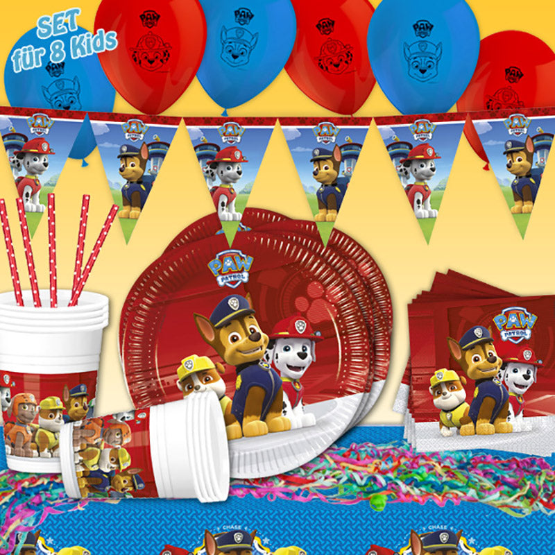 Paw Patrol Partydeko Set plus Einladungskarten und Folienballons für 8 Kinder