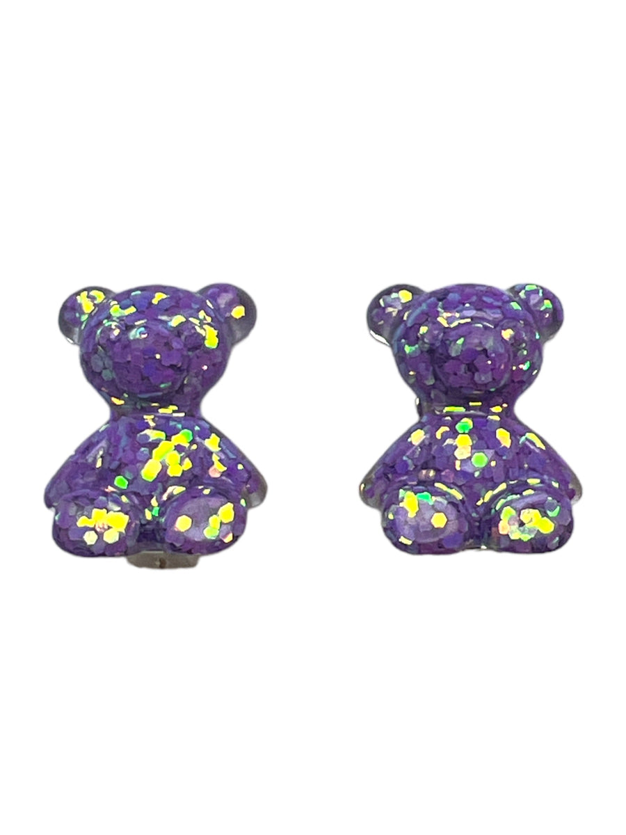 Handmade children's ear clips bear purple glitter