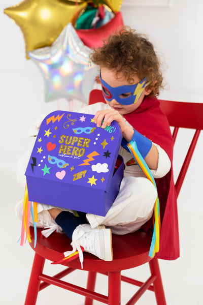 Superhero costume for children with suitcase