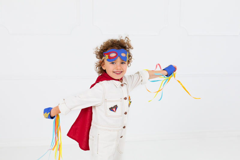 Superhero costume for children with suitcase