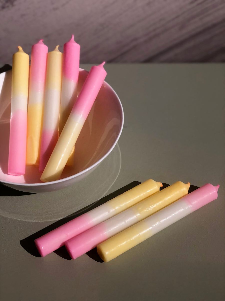 Dip Dye Neon Kerzen 3-er Set in Hingucker-Farben Pink/Gelb handveredelt mit Sojawachs, der Interior Trend und ein tolles Geschenk