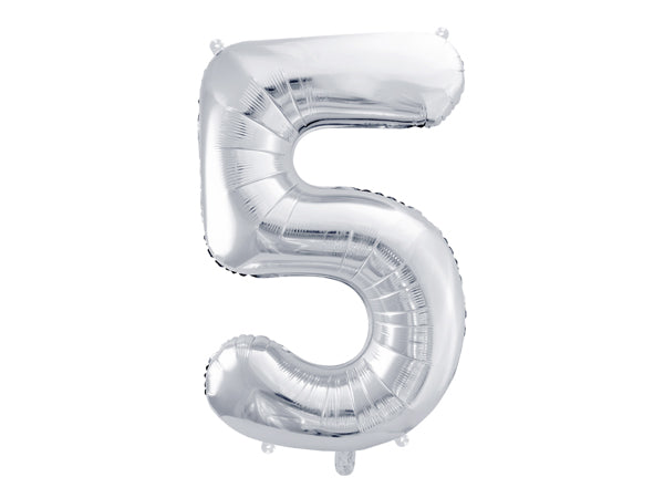 XL foil balloon number "5" in silver 