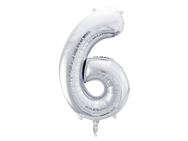 XL foil balloon number "6" in silver 
