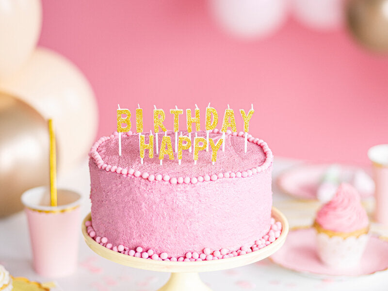 Happy Birthday cake candles gold/glitter