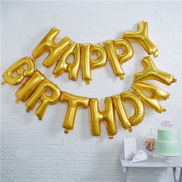 Happy Birthday Balloon Garland Gold